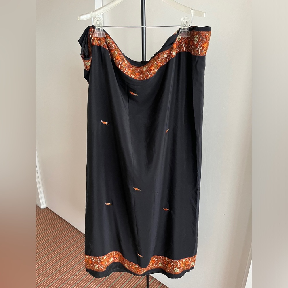 New Black Silk Crepe Saree Heirloom Pashmina Shawl Type Sozni Hand Embroidery